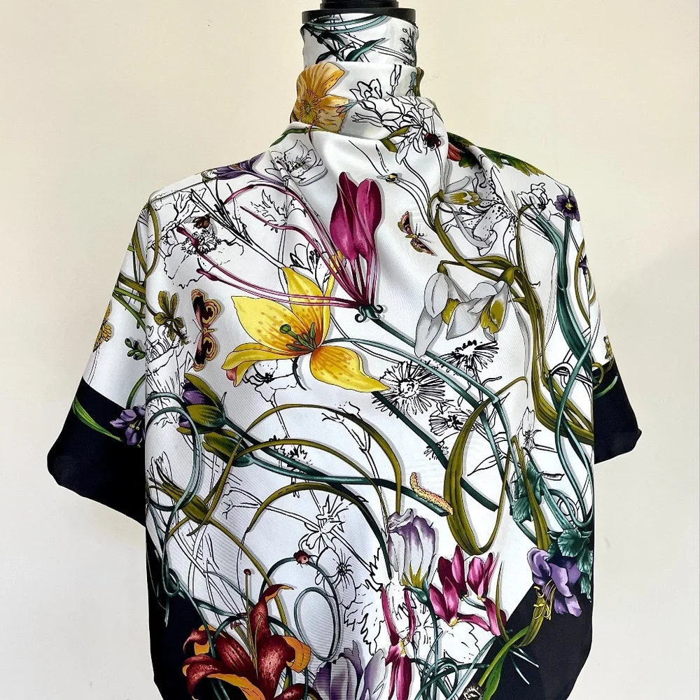 Display #1 Gucci Scarf Flora Infinity Print White Silk Scarf Wrap